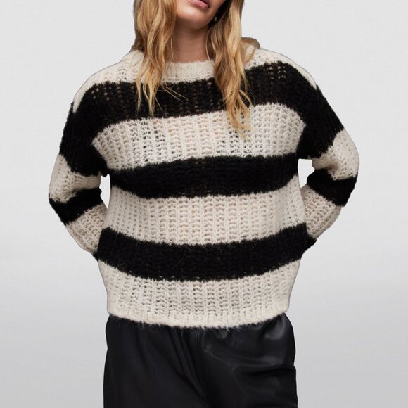 All Saints Sweaters - AllSaints Britt chunky knit alpaca blend sweater in black stripe - Size L - NWOT